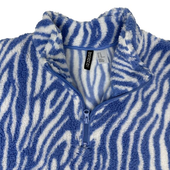 NEW H&M Zebra Fleece top Baby Blue Pockets! Half Zip Warm & Toasty XL So Cute - Picture 4 of 7